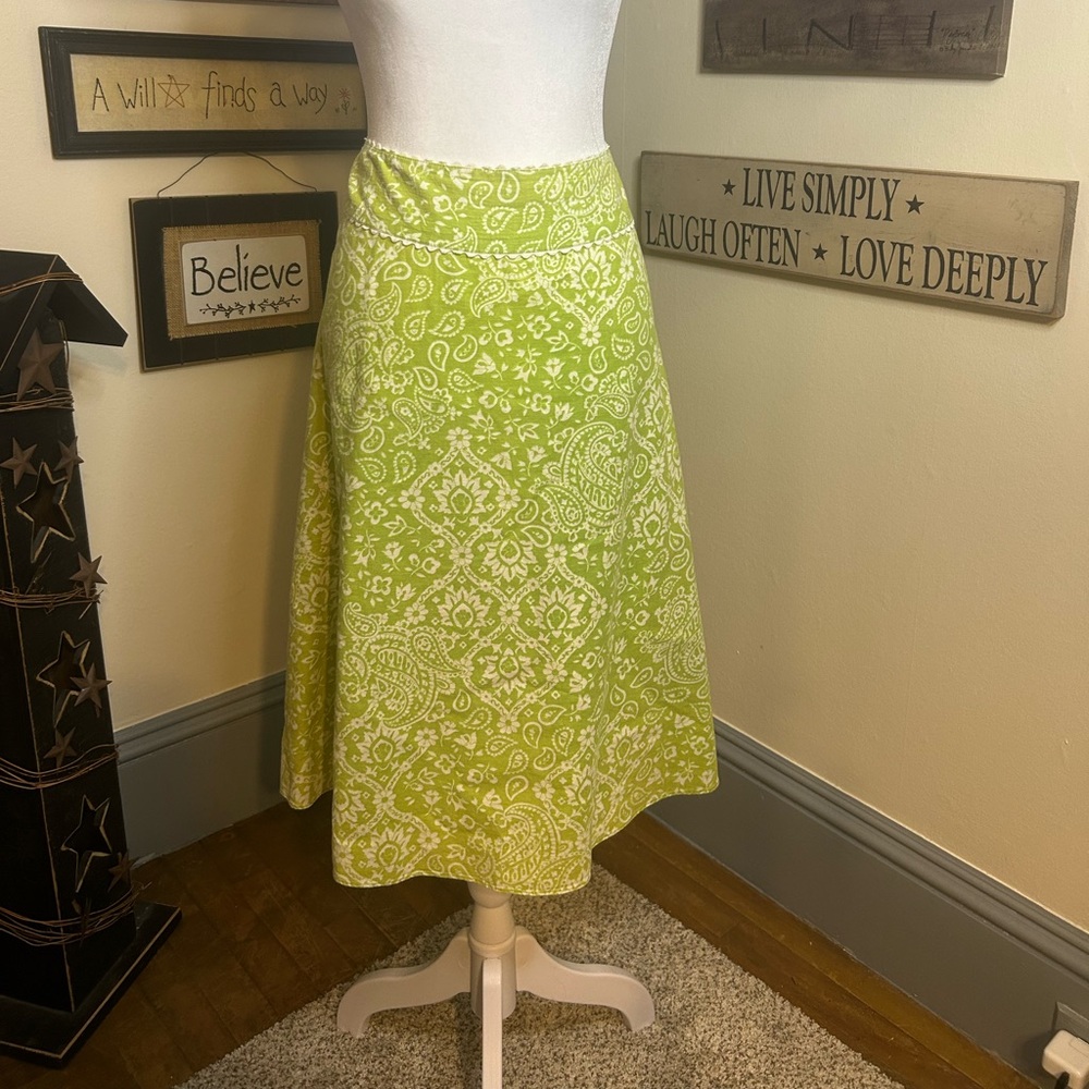 Liz Claiborne Lime Green and White A-Line Skirt